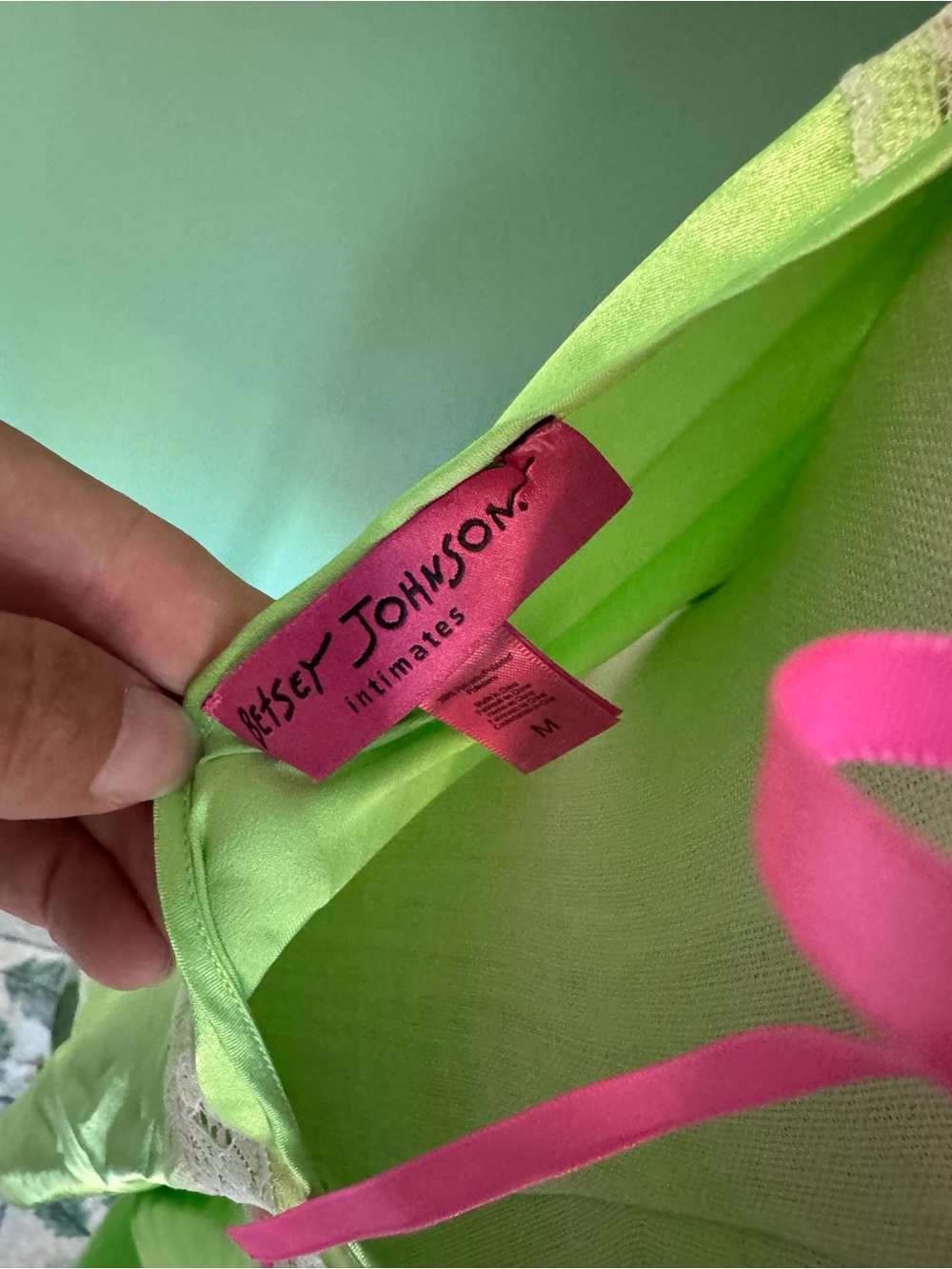 Betsey Johnson Silk-Feel Lime Green Lace Trim Slip Dress - Women's Intimates - Picture 11 of 11